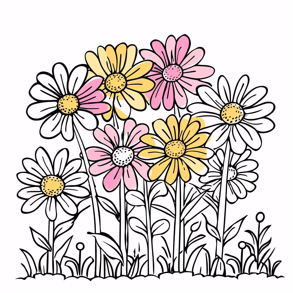Colorful flower coloring page illustration