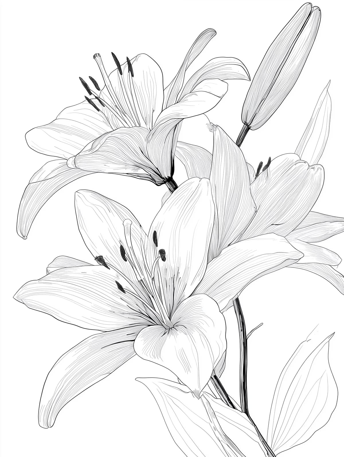 Blooming Lilies Line Art