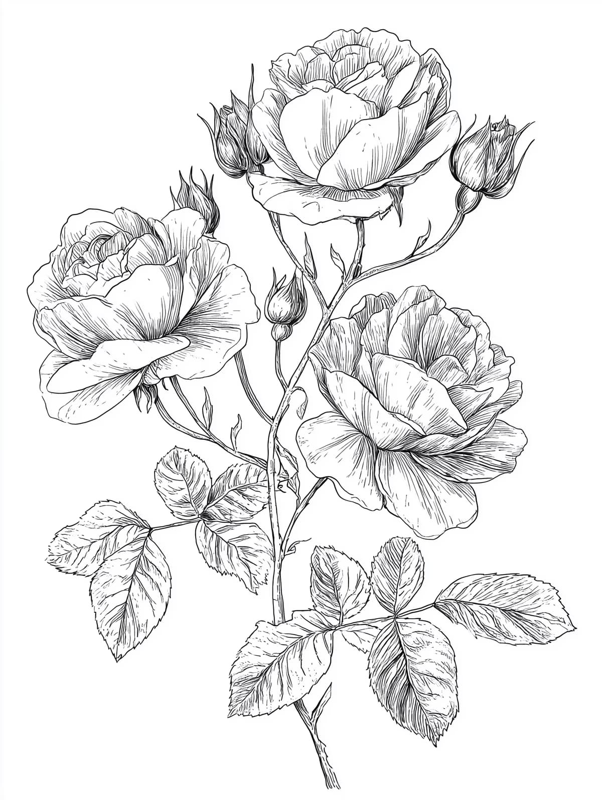 Blooming Roses Botanical Sketch