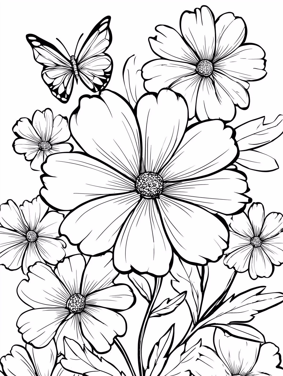 Cosmos Flowers with Butterfly