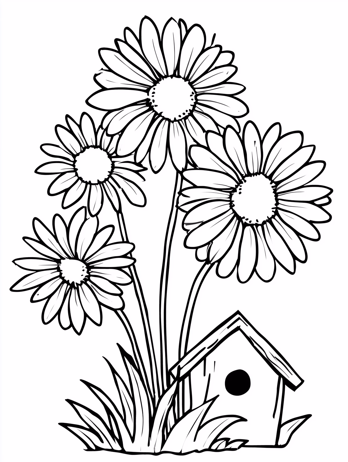 Daisies with Birdhouse