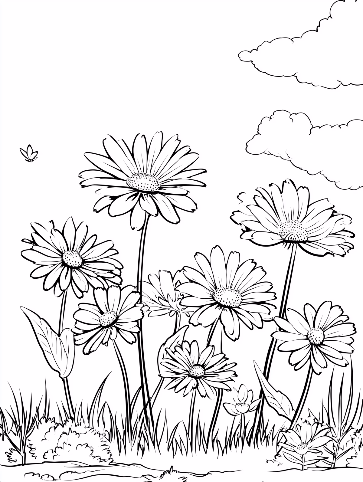 Daisy Field with Clouds