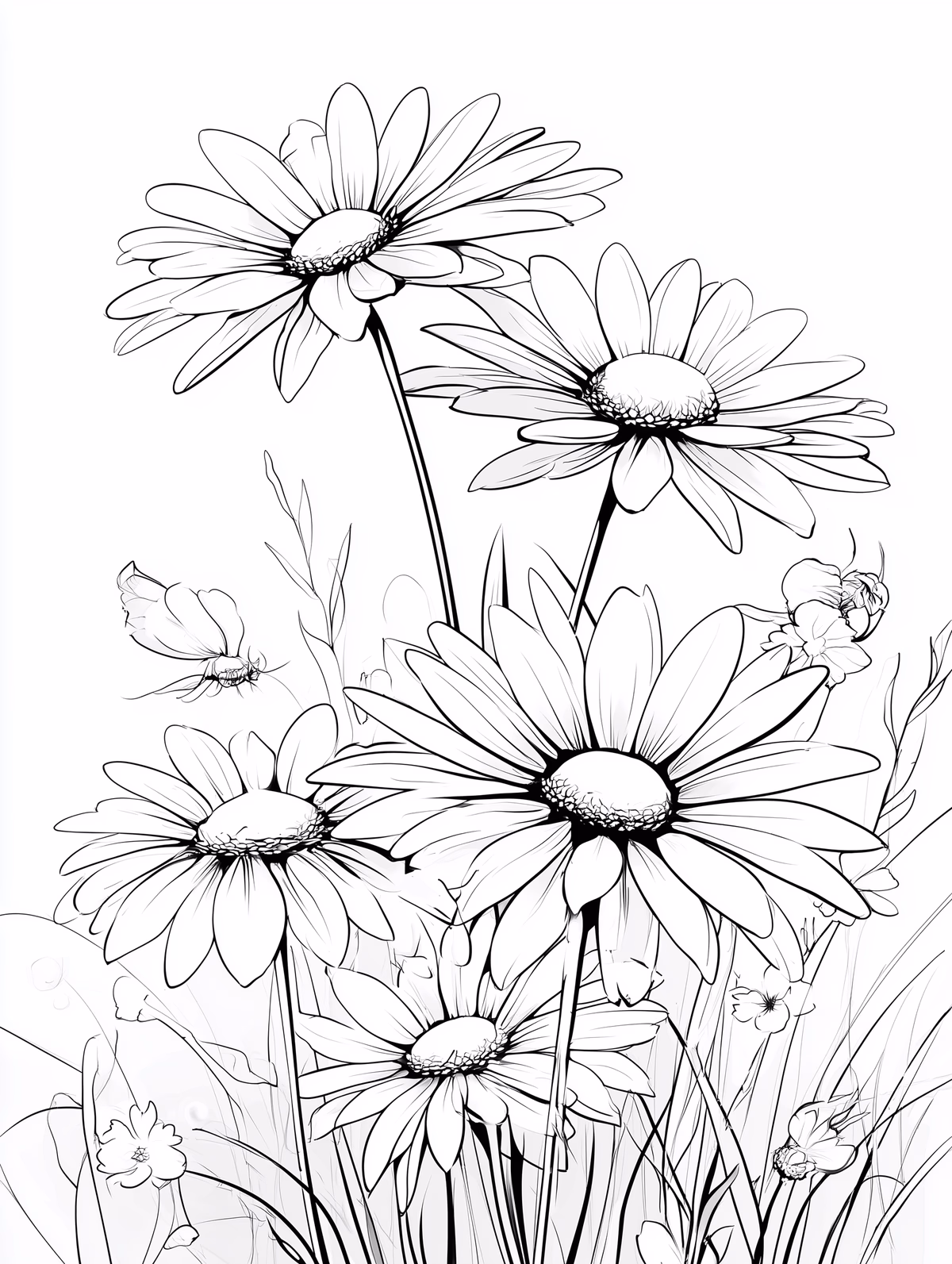 Daisy Flower Bouquet in Garden Coloring Page