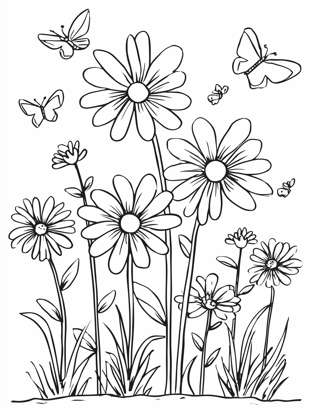 Daisy Flowers with Butterflies in Garden