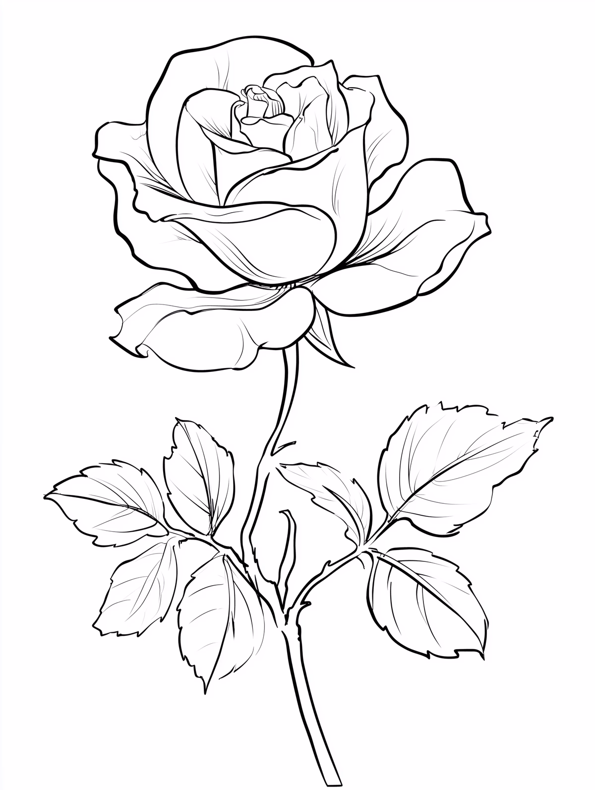 Detailed Rose with Leaves