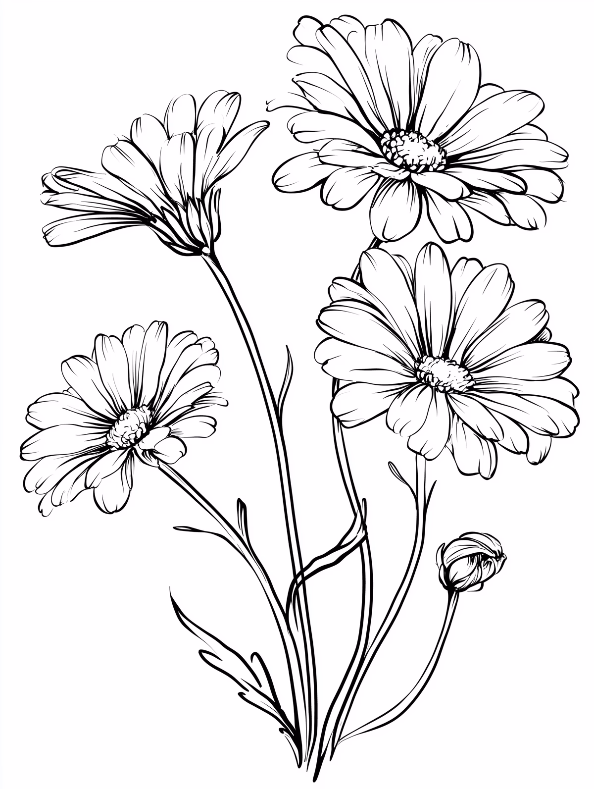 Gerbera Daisy Botanical Line Drawing