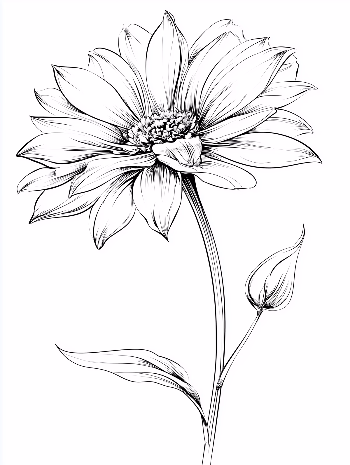 Gerbera Daisy with Bud Line Drawing Coloring Page
