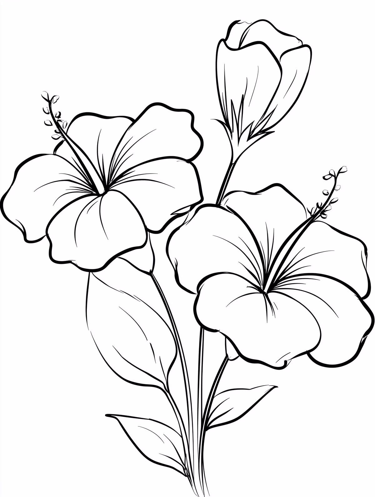 Hibiscus Bouquet Line Art