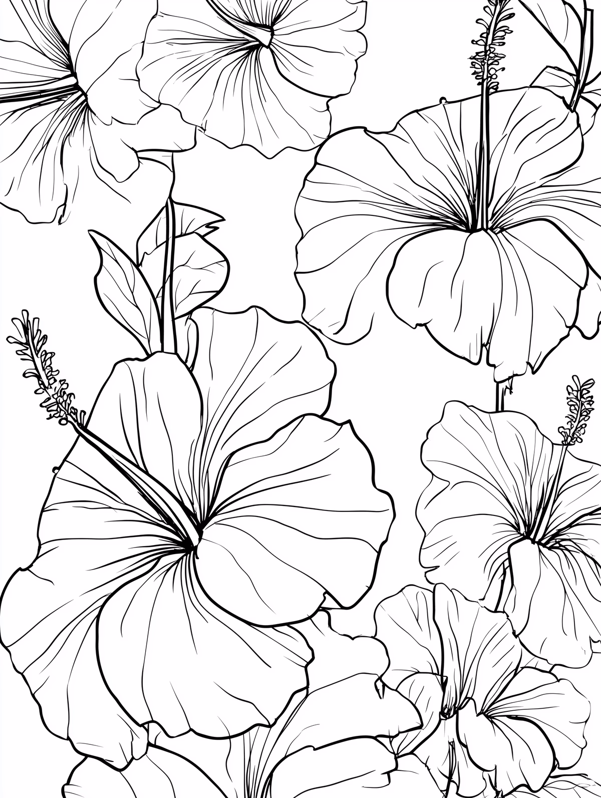 Hibiscus Flower Garden Line Art