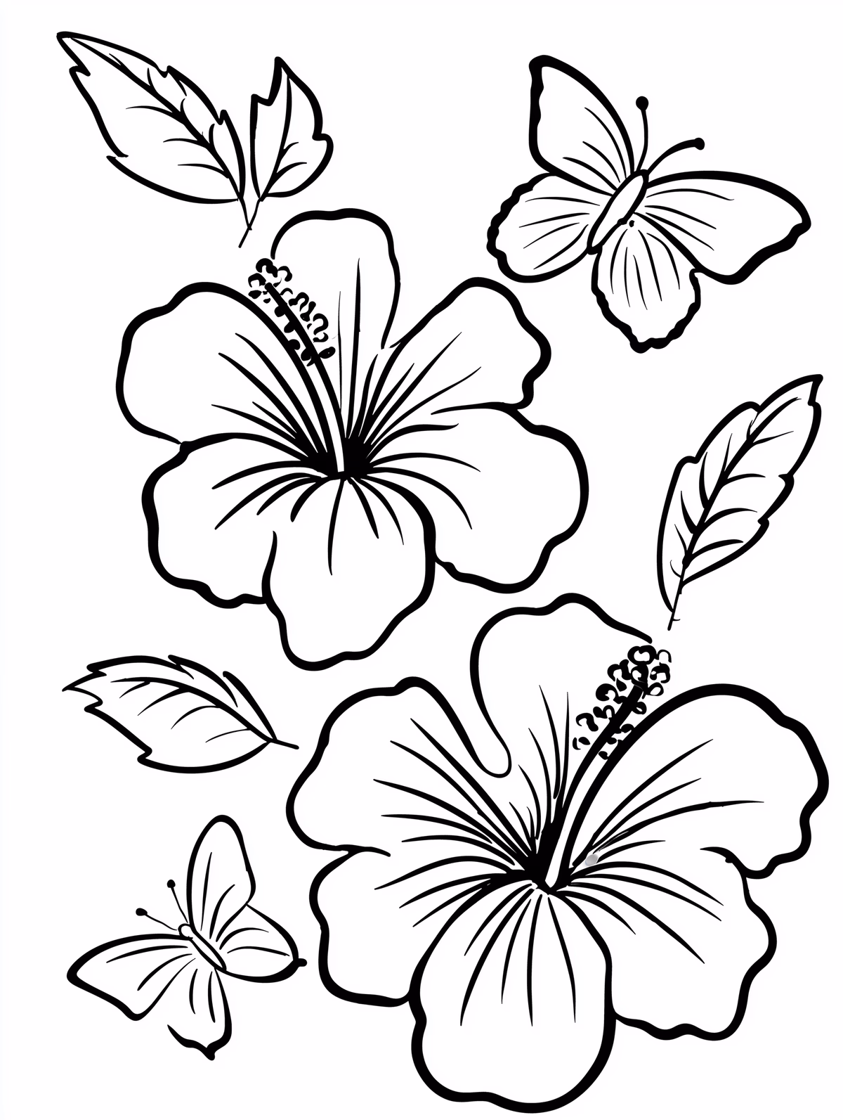 Hibiscus Flowers and Butterflies