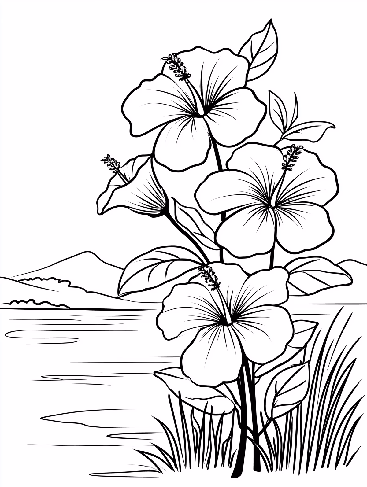 Hibiscus Flowers by Water