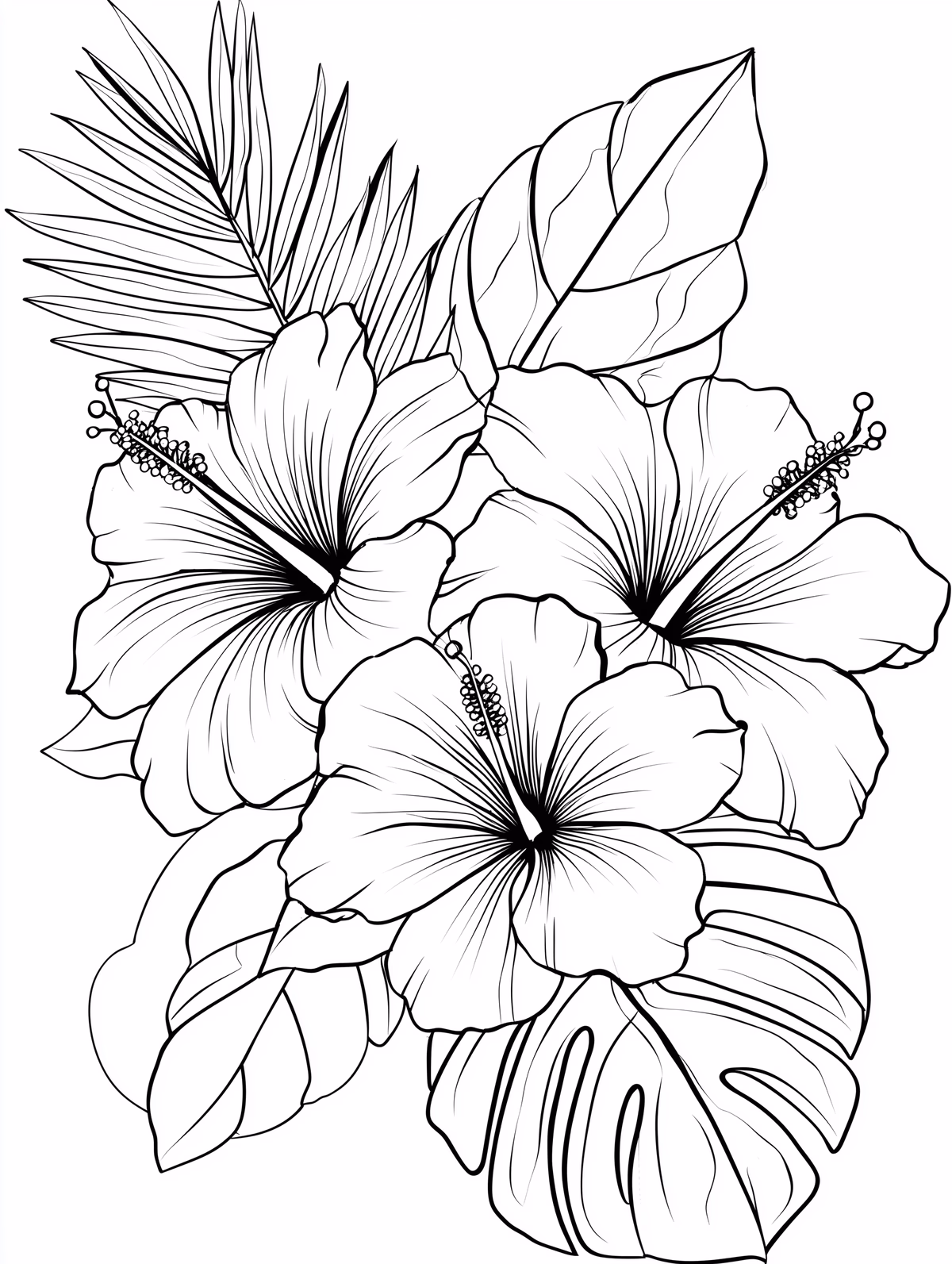 Hibiscus Flowers with Tropical Leaves
