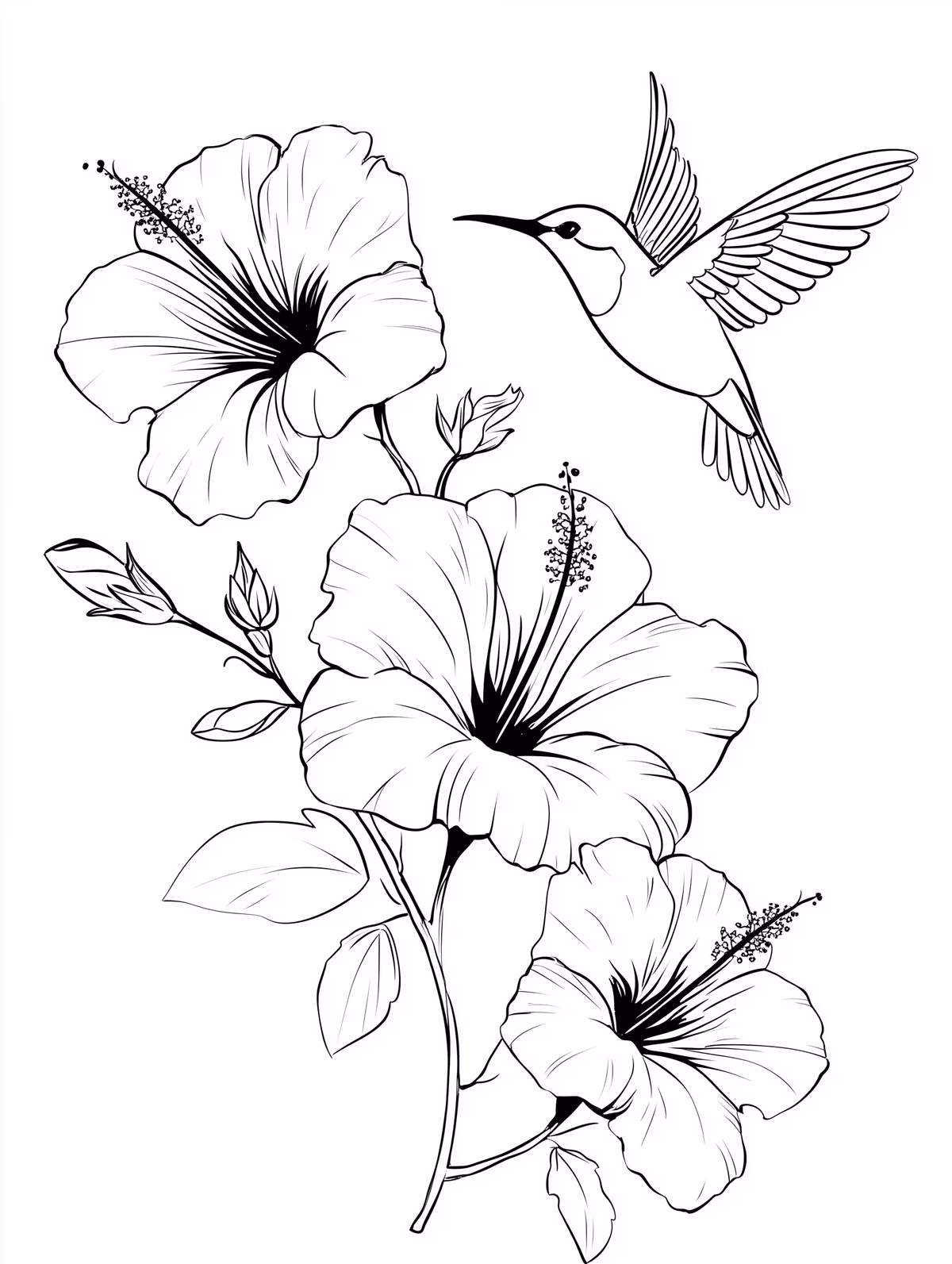 Hummingbird with Hibiscus Flowers