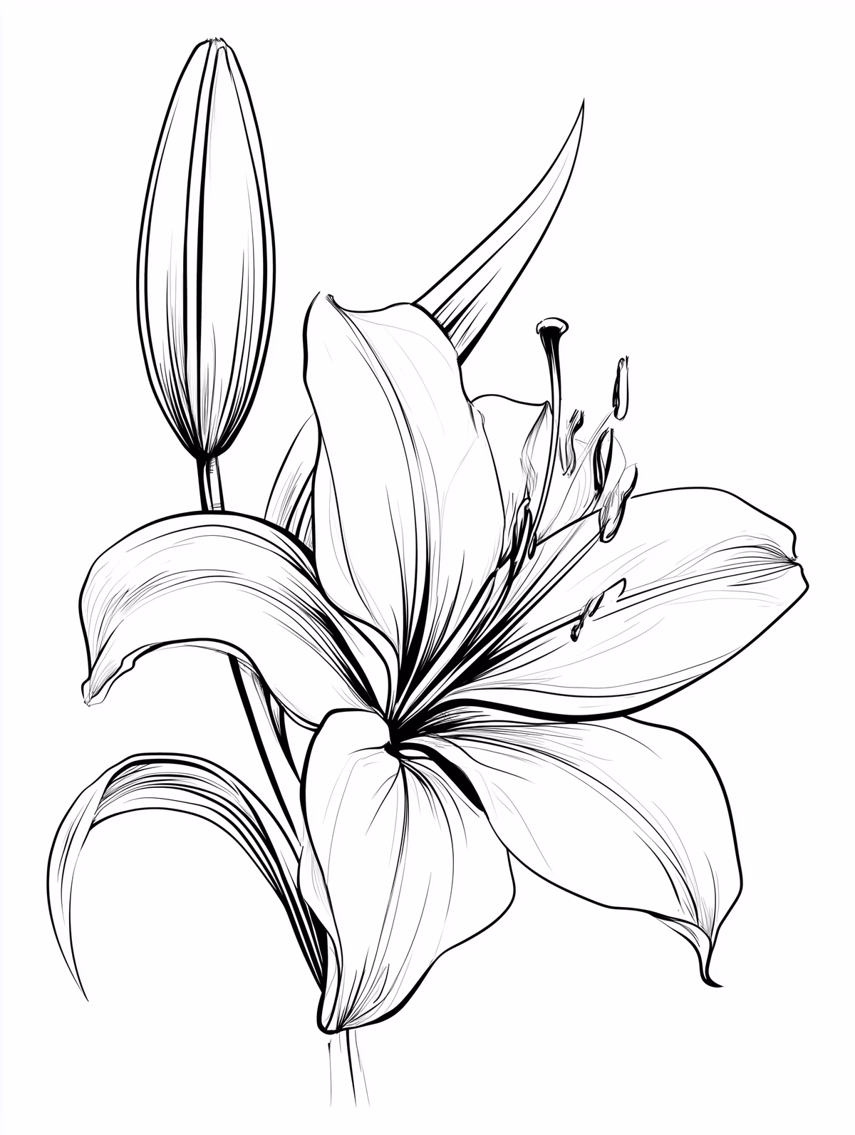 Lily Flower Botanical Sketch Coloring Page