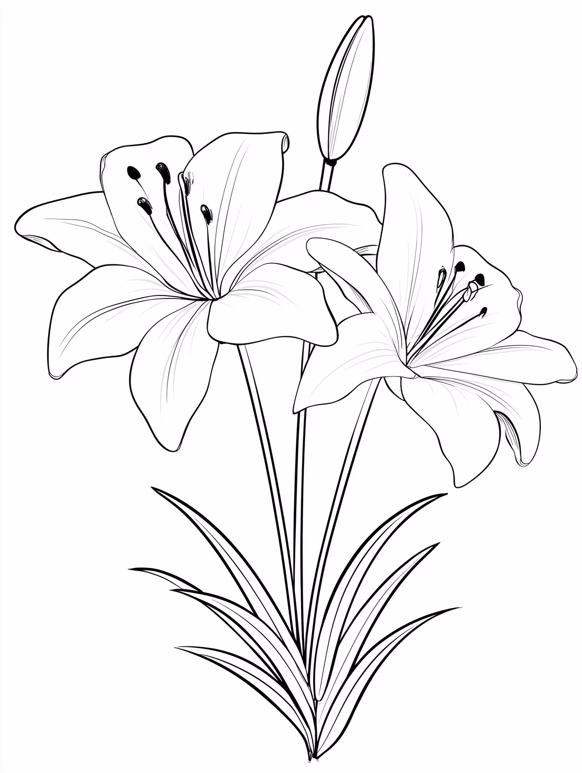 Lily Flowers with Buds and Leaves
