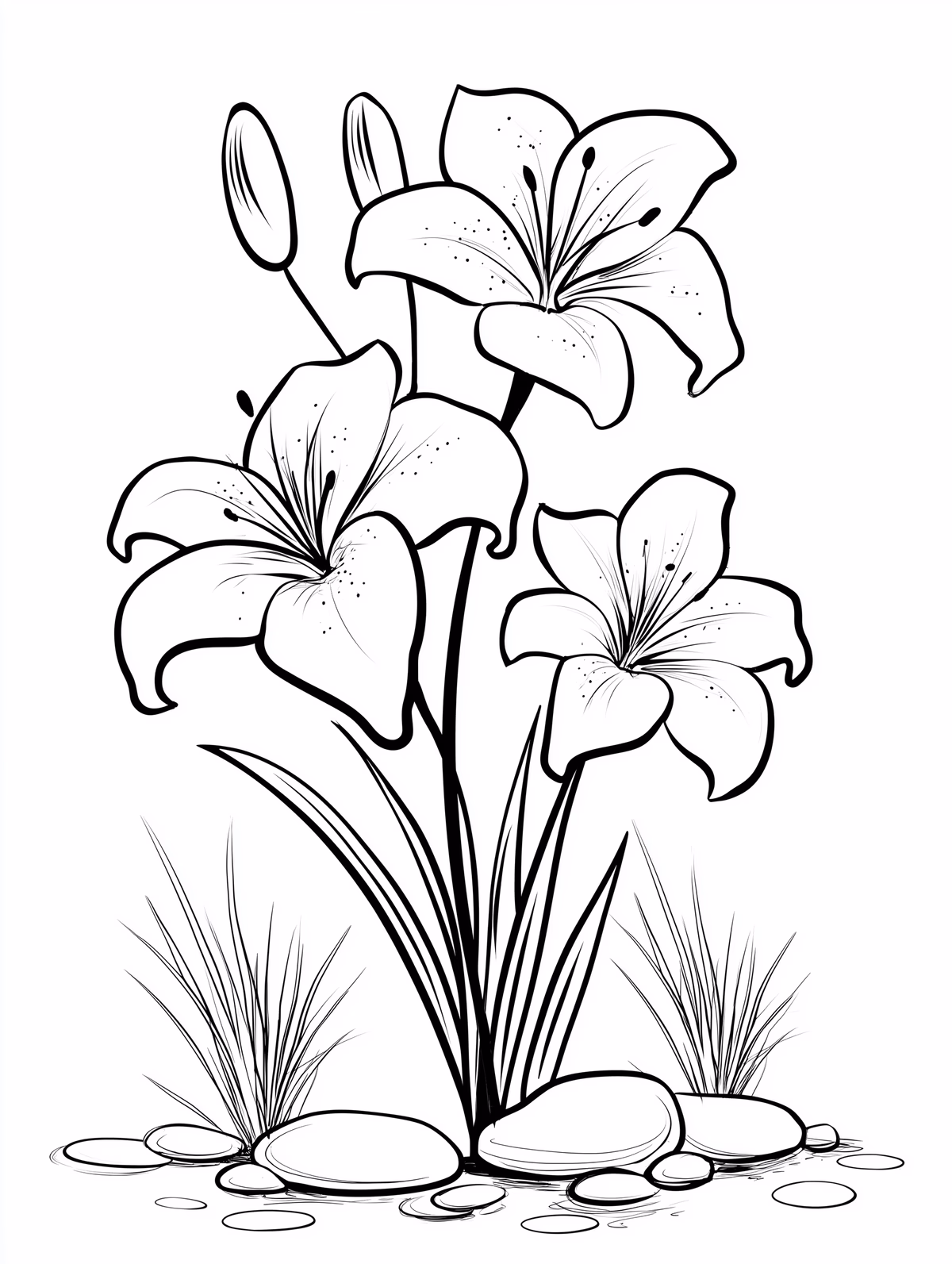 Lily Flowers with Rocks Garden