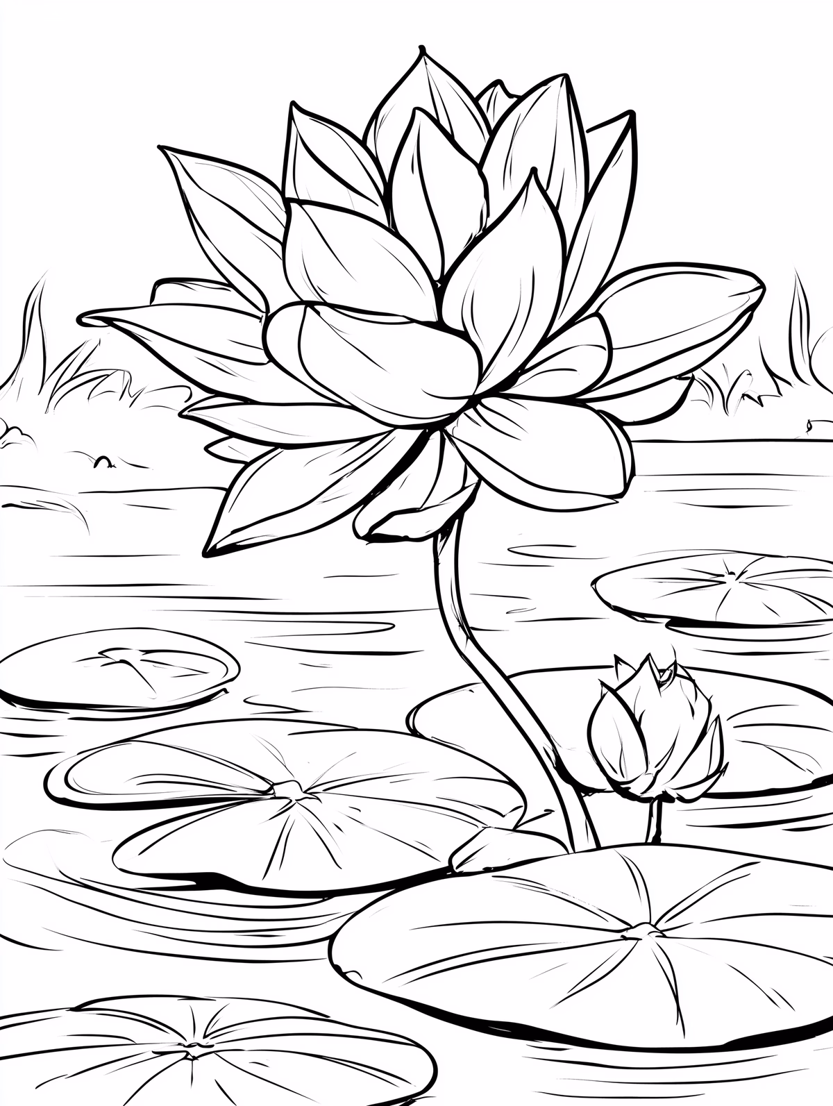Lotus Flower in Pond Coloring Page