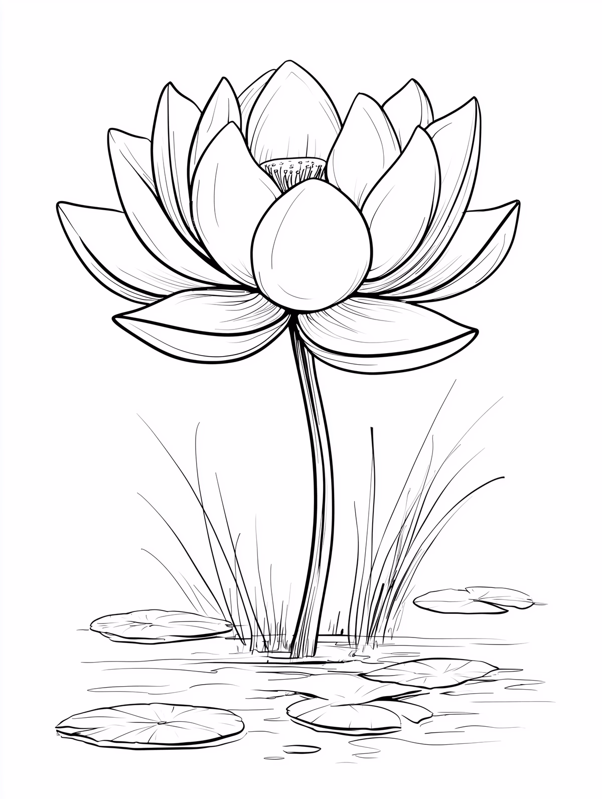 Lotus Flower in Pond with Water Lilies