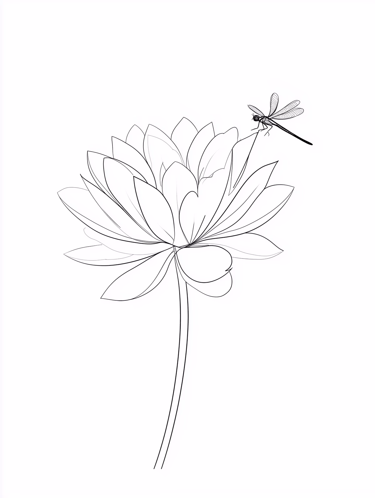Lotus Flower with Dragonfly Coloring Page