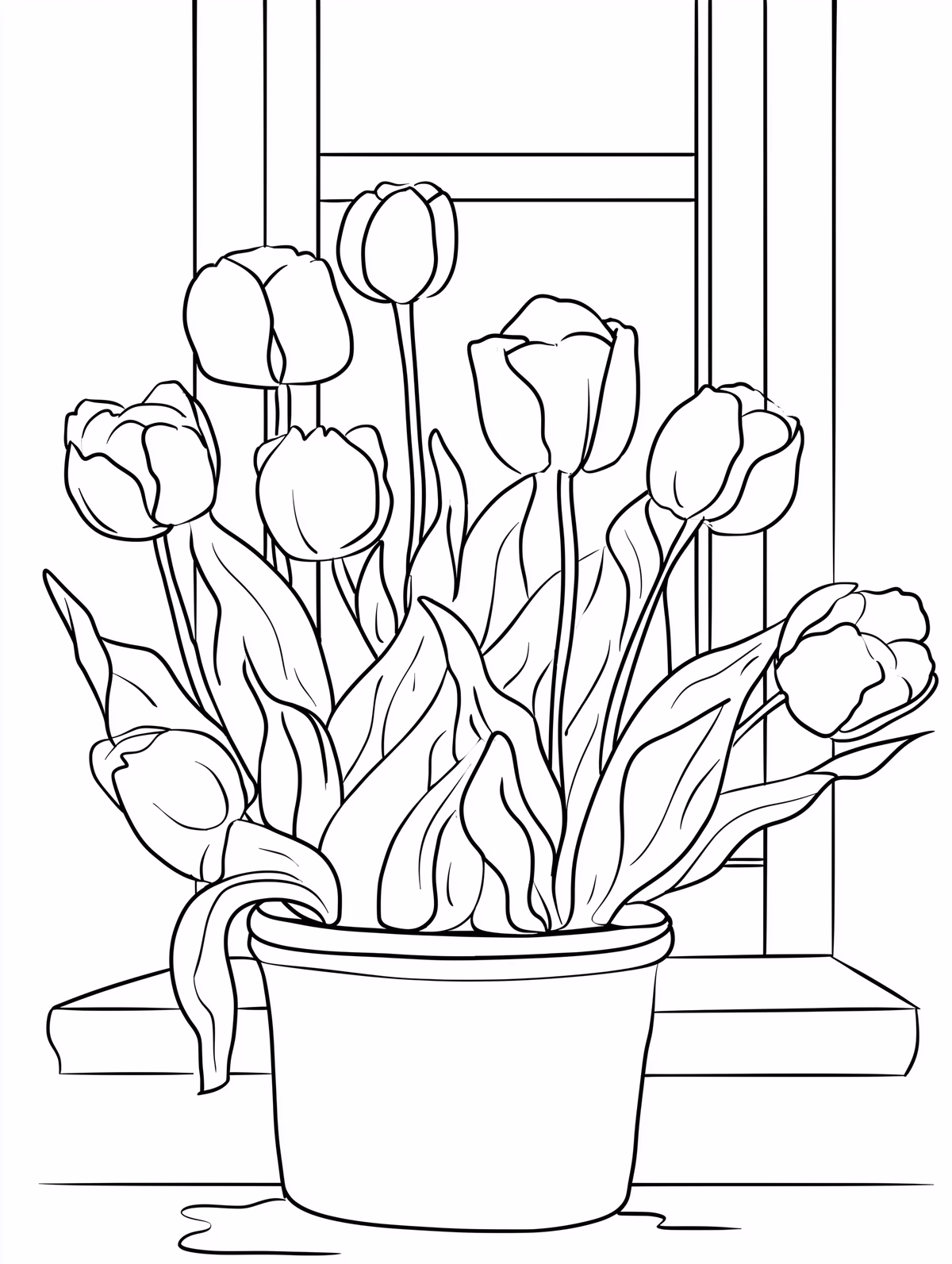 Potted Tulips by the Window