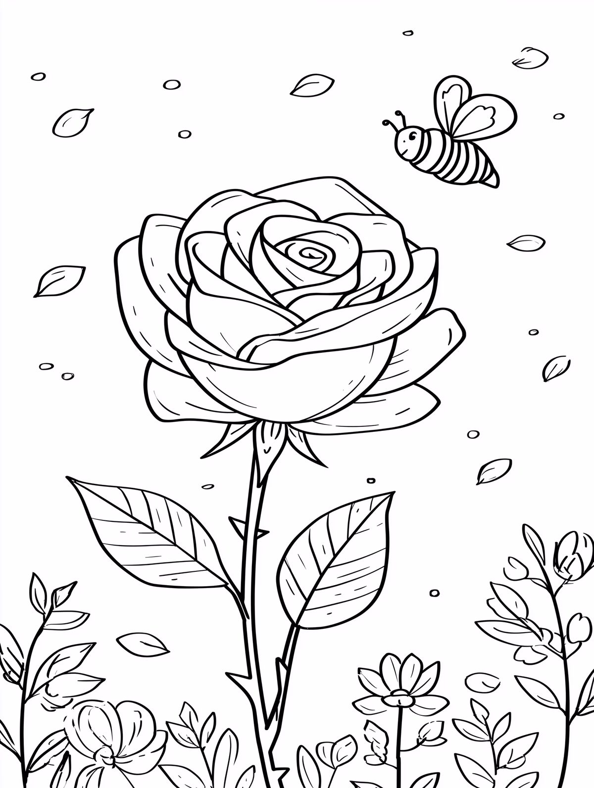 Rose Garden with Bee and Wildflowers