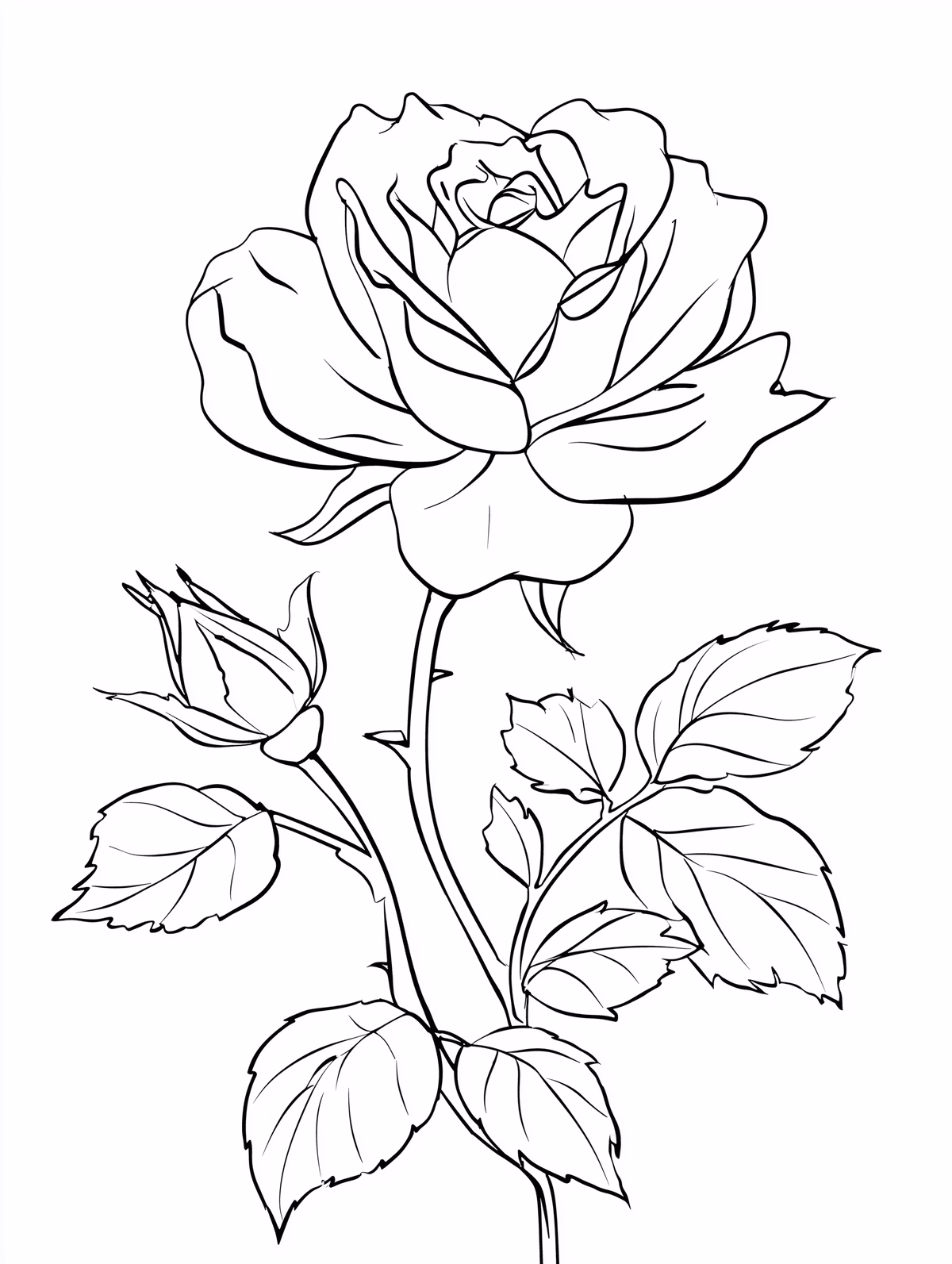 Rose with Stem and Leaves