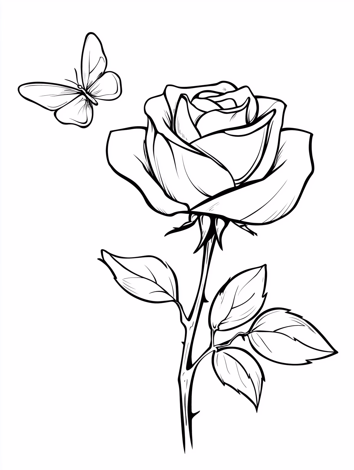 Rose with Butterfly and Leaves
