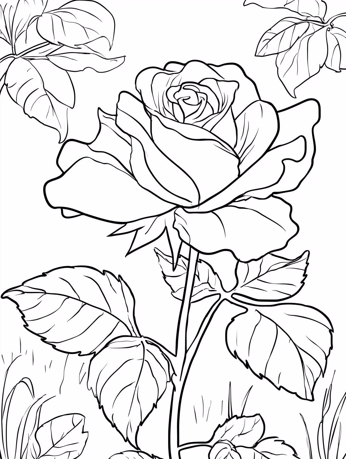 Rose with Leaves Botanical Illustration