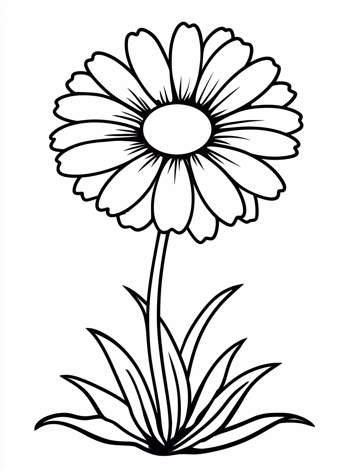 Simple Daisy with Stem and Leaves