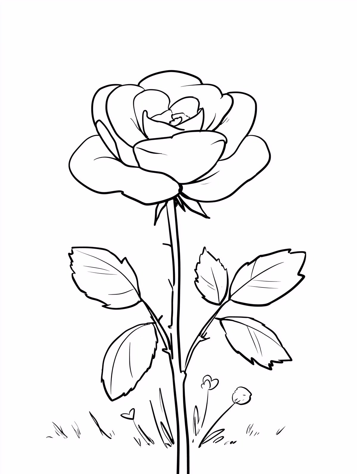 Single Rose with Stem and Leaves