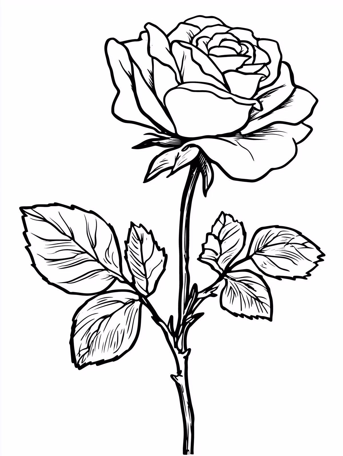 Single Rose with Leaves