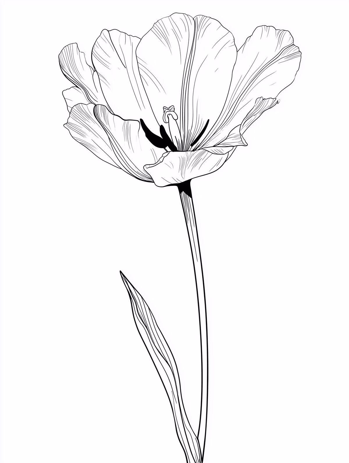 Single Tulip Flower Line Drawing